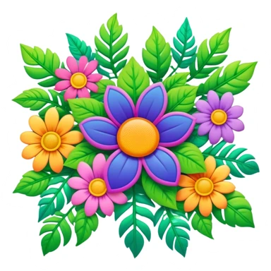 3D, psychedelic colored hippie style flower border with leaves sticker