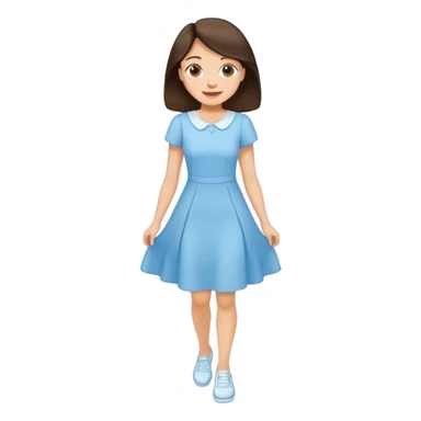 Happy Brunette woman in light blue dress, white shoes sticker