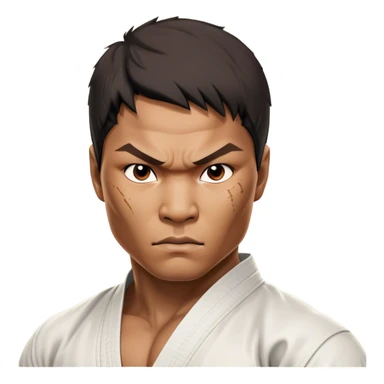 ​Cinematic Realistic Portrait of Tony Jaa, a close-up depiction capturing his intense, determined expression and finely detailed features, rendered with dramatic natural lighting that emphasizes his rugged athleticism and unmistakable martial arts presence, sticker