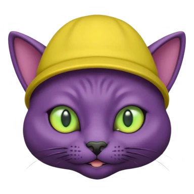 dark purple alien cat with no fur and yellow hat and green eyes sticker