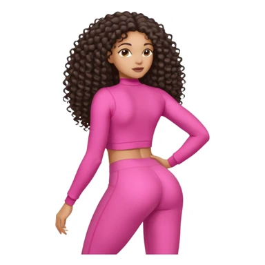Uma mulher negra da pele clara com cabelo cacheados bem longo até a bunda  sem tanto volume no cabelo e um corpo atlético com roupa rosa  sticker