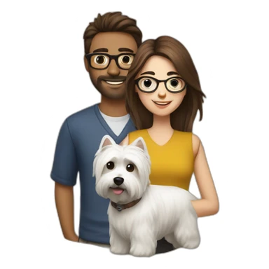 Brown hair man with glasses anda with westie dog girl sticker