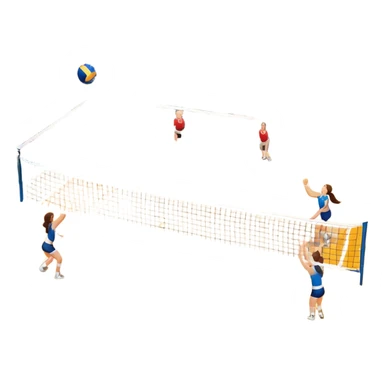 A close-up of a volleyball on the court, with the net in focus and the court markings visible. The background shows the stands filled with spectators, creating an energetic atmosphere of a volleyball match, with attention to detail on the equipment and the surrounding environment. sticker