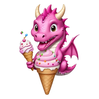 Pink dragon with confetti holding an ice cream cone sticker