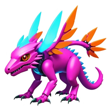 Tropical exotic futuristic lush warm-colored modern colorful neon-colored cyber-Fakémon-Digimon-Trico-creature sticker