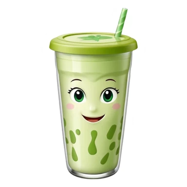 un vaso de batido animado, de caricatura, con tapa y pitillo, que tenga brazos y piernas, cara tierna y que inspire confianza y amabilidad sticker