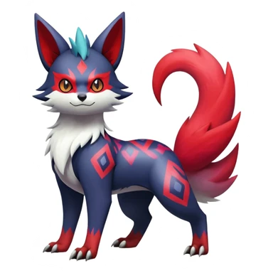 Shiny Exotic Badass Colorful Ethereal Royal Mysterious Gothic Zangoose-Zorua-Litten-Noibat-Pokémon-Fakémon-hybrid-creature (full body) with colorful pattern-markings sticker