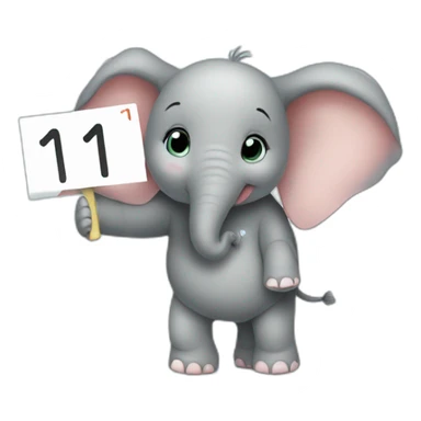 Animated baby elephant holding a sign with the words "#1 Fan" on it sticker