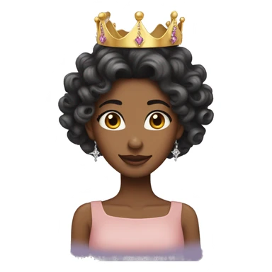 Long curly hair dark hair birthday queen tiara sticker