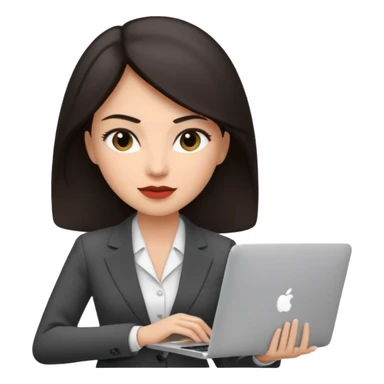 Sales women specialist in shipping with dark hair with suits and MacBook  sticker