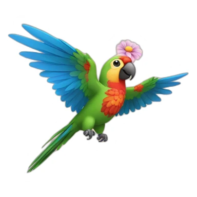 a parrot flies to the sky with a flower sticker