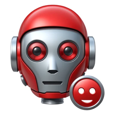 robot head next to a video play button sticker