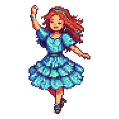 a dancing woman dancing joyfully pixel art style sticker