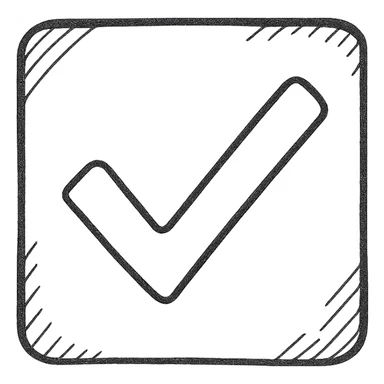 2D orange square with a white check mark inside, hand drawn outlined icon sticker