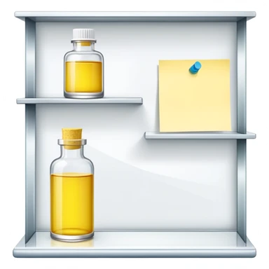 shelf with one serum bottle and a blank sticky note sticker