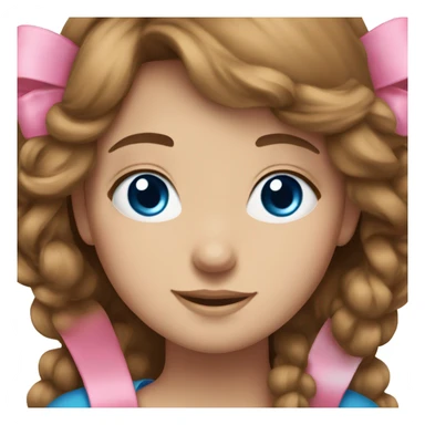 girl with long brown hair and blue eyes with a pink bow in her hair sticker