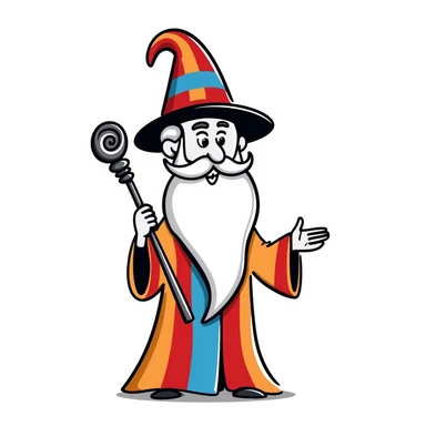 Hand-drawn wizard with beard and Armenian flag colors (red, blue, orange) on robe and hat sticker