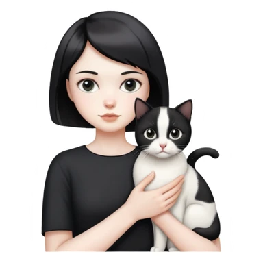 A short haircut holding a black and white cat sticker