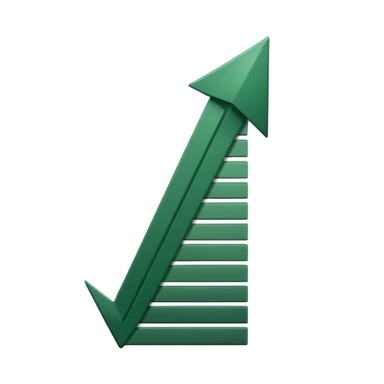 growth chart with white bars with dark green shadows and details, dark green arrow, minimalism, iOS emoji style, no smileys or faces, white background sticker