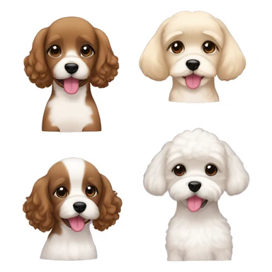 a young spanish woman with brown wavy hair bob cut and 1 little dog black with floppy ears, other black with ears up, bichon maltes and other color blonde floppy ears and showing tongue  sticker