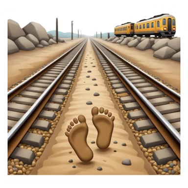 footprints near train tracks  sticker