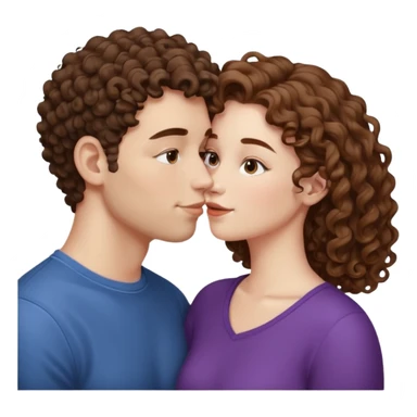 A couple kissing, the man would be white-skinned, mid fade-curly, brown-hair. The serious woman with white skin, brown color sticker