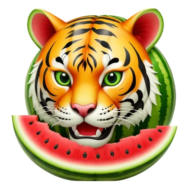 A watermelon fruit body with a fierce tiger head coming out of the top sticker