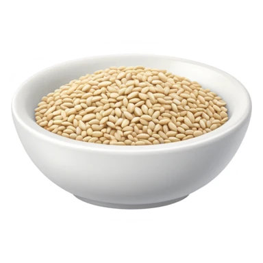 Small white sesame seeds in a ceramic bowl, food ingredients sticker