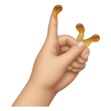 una mano con el dedo de en medio estirado y manchado de un liquido marrón y el resto de dedos encogidos sticker