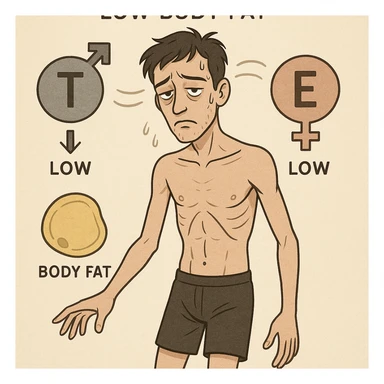 Uomo con squilibri ormonali a causa dei grassi bassi nel corpo e ha testosterone ed estrogeni bassi sticker