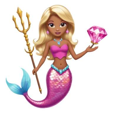 Brown skin blonde hair barbie mermaid with pink diamond tail and wand  sticker