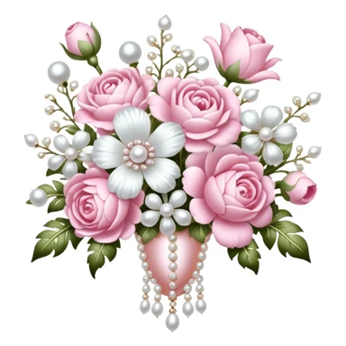 baby pink and white embellished pearl baroque flower bouquet sticker