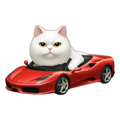Fat-White-cat-driving-ferrari sticker