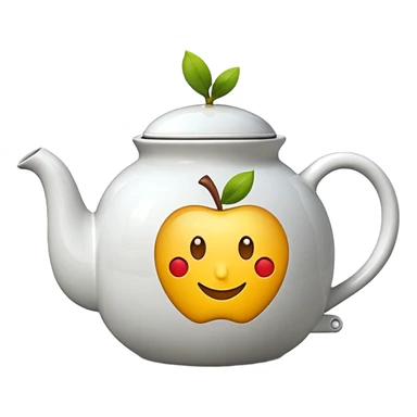 Apple emoji style teapot with a large question mark, clean, minimal sticker