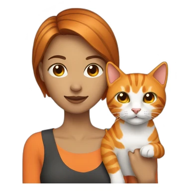 women-medium-short-hair-with-orange-cat-in-her-hand sticker