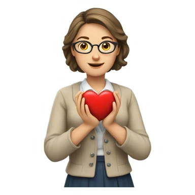 A European woman teacher holds her heart in her hands sticker