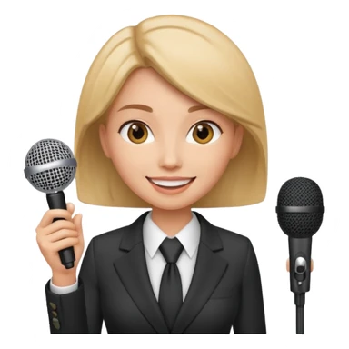 a office woman presenting her idea with microphone smiling
 sticker
