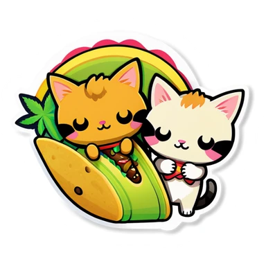 Kawaii Cannabis leaf and kittens eating tacos kawaii style  sticker
