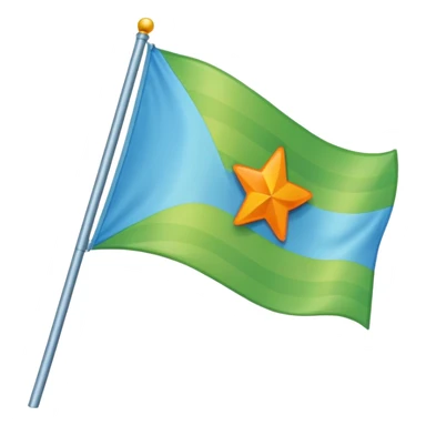 create a flag with orange star in the left and the light green in top and bottom and the light blue triangle left to Right and blue on the right up to down behind the light blue triangle sticker