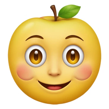 round yellow face, smiling, one eye twitching, apple emoji style sticker