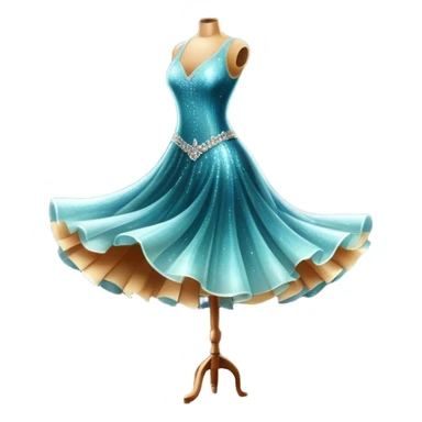 Humanless Icon for Ballroom Dance: elegant ballroom dance shoes, a sparkling dress, and a dance floor with a spotlight. The icon should capture the grace and elegance of ballroom dancing, with emphasis on movement and rhythm. Transparent background. sticker