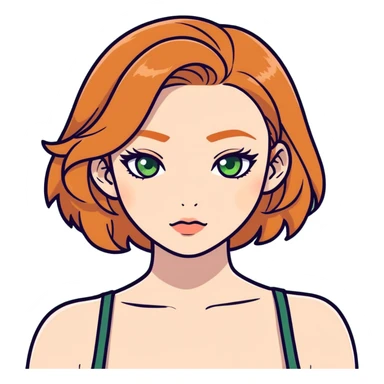 pale ginger baddie with big boobs, ginger eyebrows, green eyes sticker