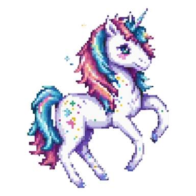 playful unicorn with sparkling mane pixel art sticker