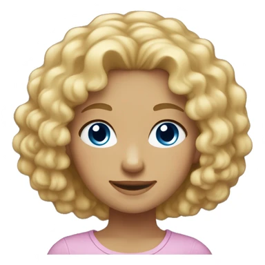 A girl with blond curly hair below the shoulders, light-skinned, blue eyes, gentle smile sticker