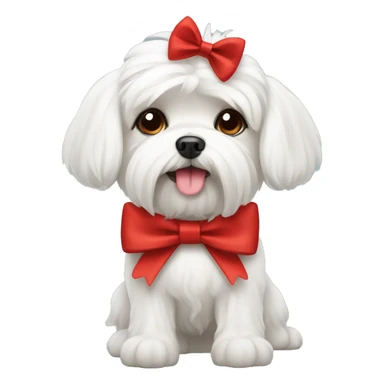 Maltese dog wearing a red bow  sticker