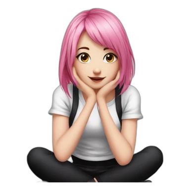 Full body Front view curvy emo girl pink hair sits on the floor straight view hands up black skirt белые трусики sticker