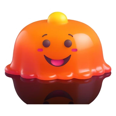 3D emoji style jelly dessert, shiny and smooth, with a happy face sticker