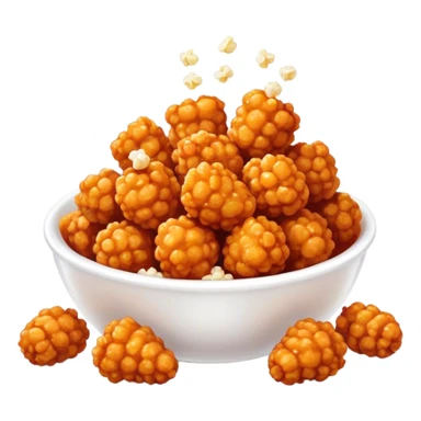 Korean Fried Chicken Cinematic Realistic Korean Fried Chicken Dish Emoji, depicted as bite-sized popcorn chicken pieces generously coated in a glossy, spicy sauce, rendered with crisp textures and dynamic, appetizing lighting. sticker