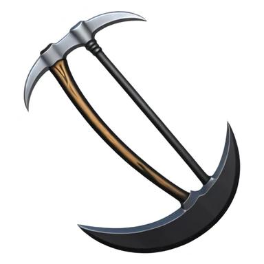The scythe of the God of Death, a symbol of death, is long and straight, entirely in deep black. sticker