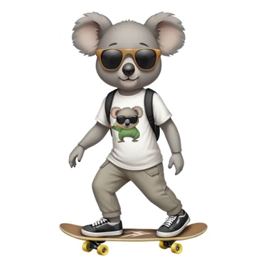 anthropomorphised koala in skater outfit with dark sunglasses walking upright, relaxed pose sticker